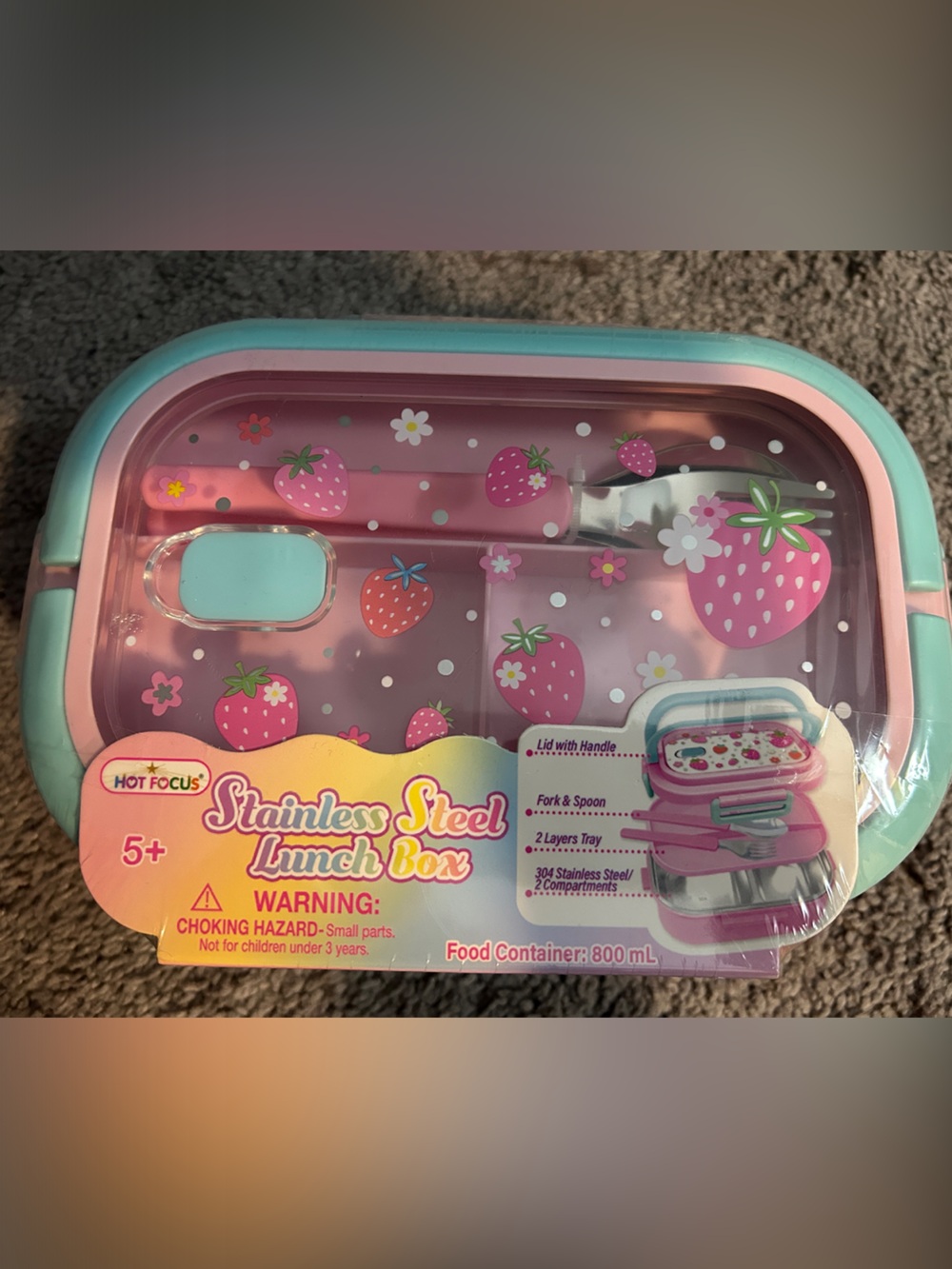 Pink Strawberry Kids Stainless Steel Lunch Box